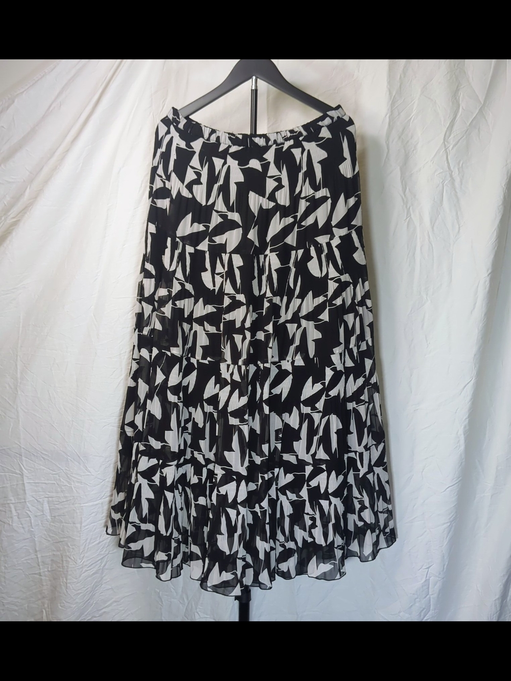 Black & Light Grey‎ Abstract Tiered Midi Skirt Large- Alison Sheri